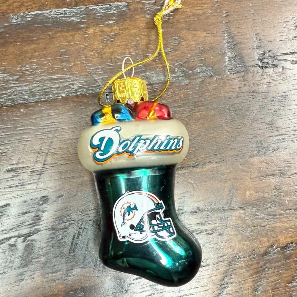 NFL Miami Dolphins Blown Glass Christmas Stocking Ornament